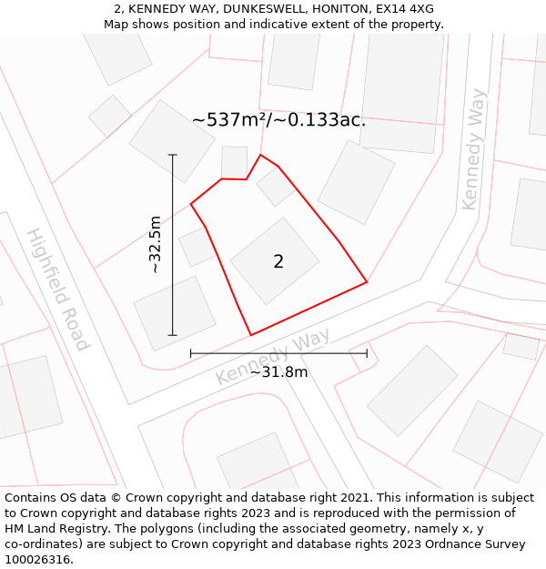 2, KENNEDY WAY, DUNKESWELL, HONITON, EX14 4XG: Plot and title map
