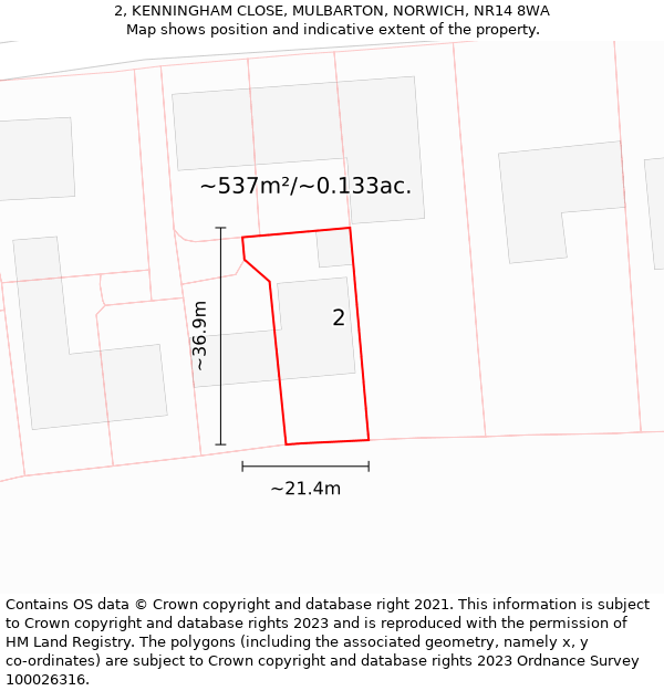 2, KENNINGHAM CLOSE, MULBARTON, NORWICH, NR14 8WA: Plot and title map