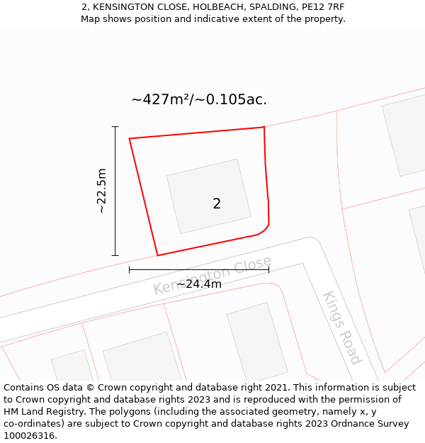 2, KENSINGTON CLOSE, HOLBEACH, SPALDING, PE12 7RF: Plot and title map