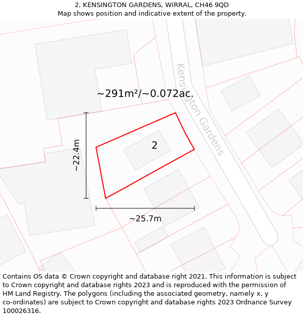 2, KENSINGTON GARDENS, WIRRAL, CH46 9QD: Plot and title map