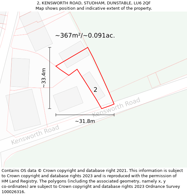 2, KENSWORTH ROAD, STUDHAM, DUNSTABLE, LU6 2QF: Plot and title map