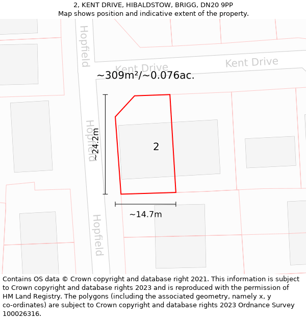 2, KENT DRIVE, HIBALDSTOW, BRIGG, DN20 9PP: Plot and title map
