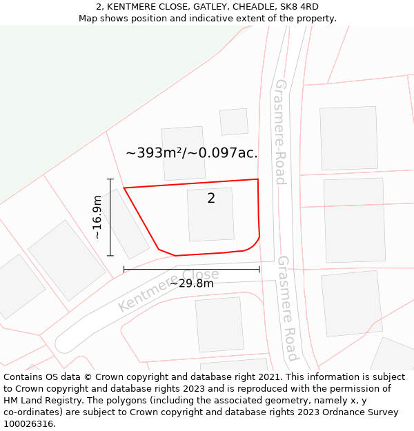 2, KENTMERE CLOSE, GATLEY, CHEADLE, SK8 4RD: Plot and title map