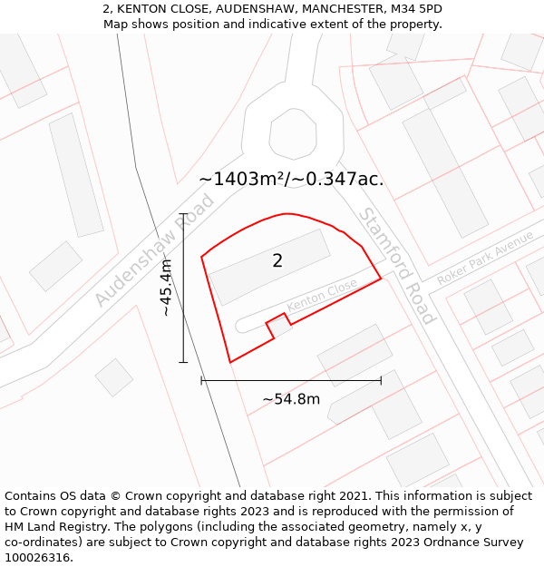 2, KENTON CLOSE, AUDENSHAW, MANCHESTER, M34 5PD: Plot and title map