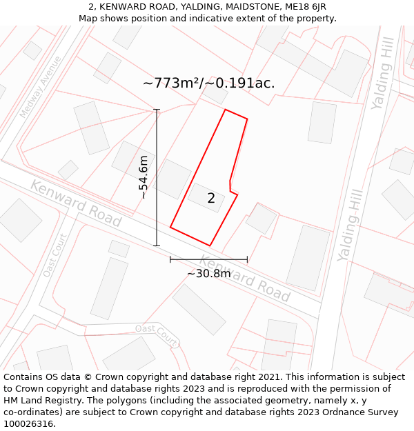 2, KENWARD ROAD, YALDING, MAIDSTONE, ME18 6JR: Plot and title map