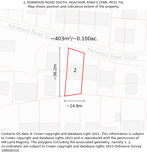 2, KENWOOD ROAD SOUTH, HEACHAM, KING'S LYNN, PE31 7SL: Plot and title map