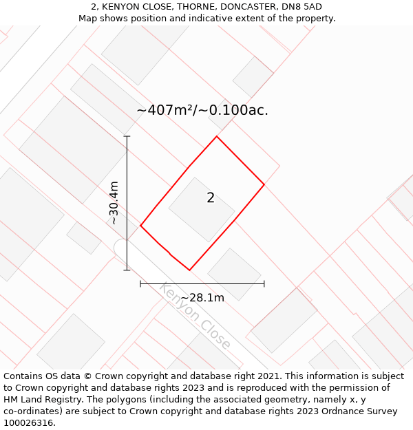 2, KENYON CLOSE, THORNE, DONCASTER, DN8 5AD: Plot and title map