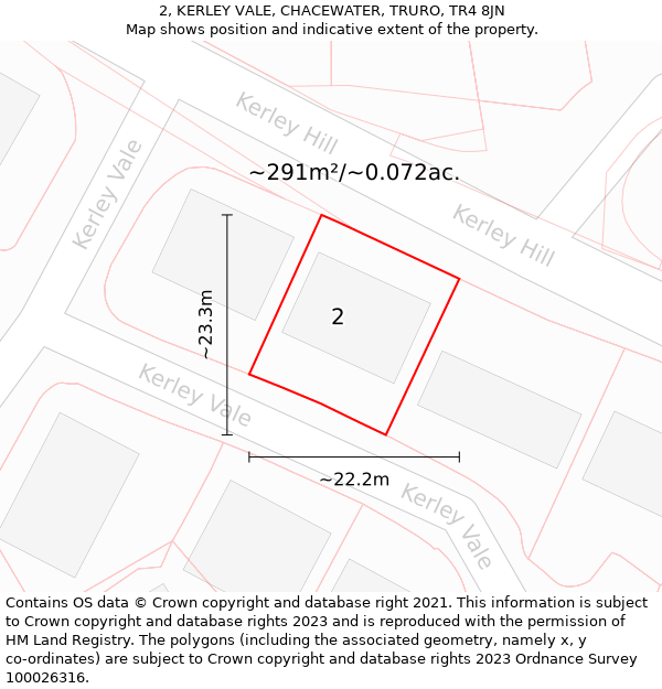 2, KERLEY VALE, CHACEWATER, TRURO, TR4 8JN: Plot and title map