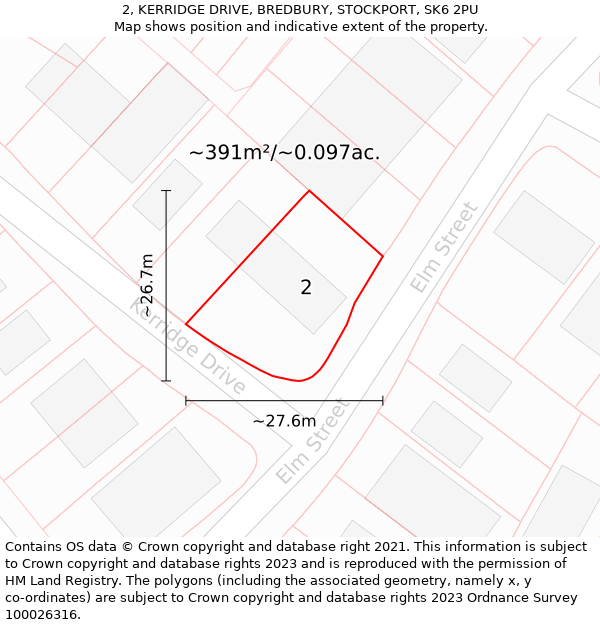 2, KERRIDGE DRIVE, BREDBURY, STOCKPORT, SK6 2PU: Plot and title map