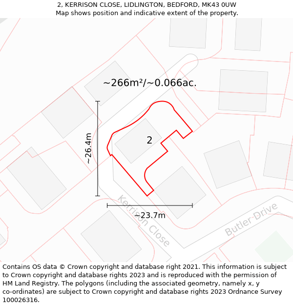 2, KERRISON CLOSE, LIDLINGTON, BEDFORD, MK43 0UW: Plot and title map