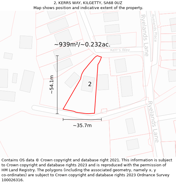 2, KERRS WAY, KILGETTY, SA68 0UZ: Plot and title map