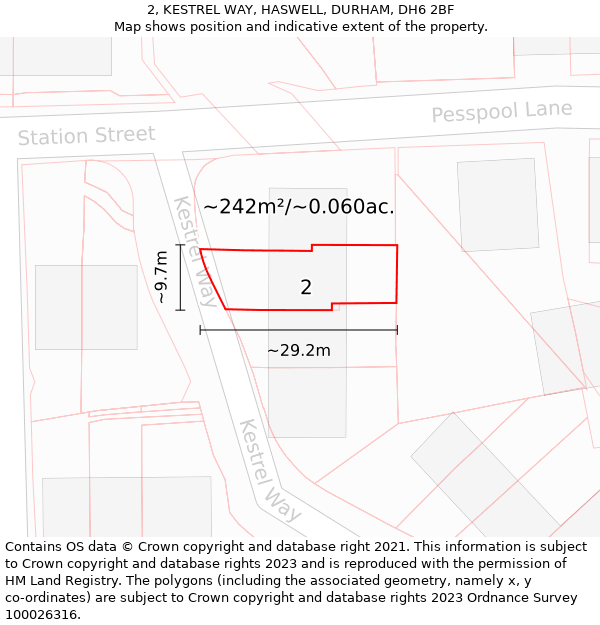 2, KESTREL WAY, HASWELL, DURHAM, DH6 2BF: Plot and title map