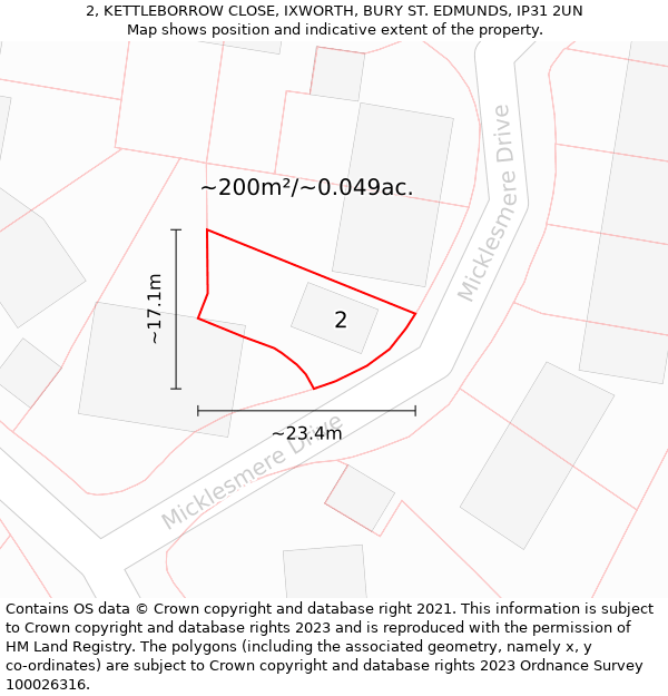 2, KETTLEBORROW CLOSE, IXWORTH, BURY ST. EDMUNDS, IP31 2UN: Plot and title map