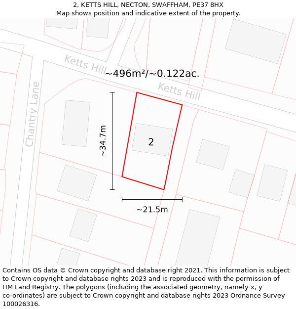 2, KETTS HILL, NECTON, SWAFFHAM, PE37 8HX: Plot and title map