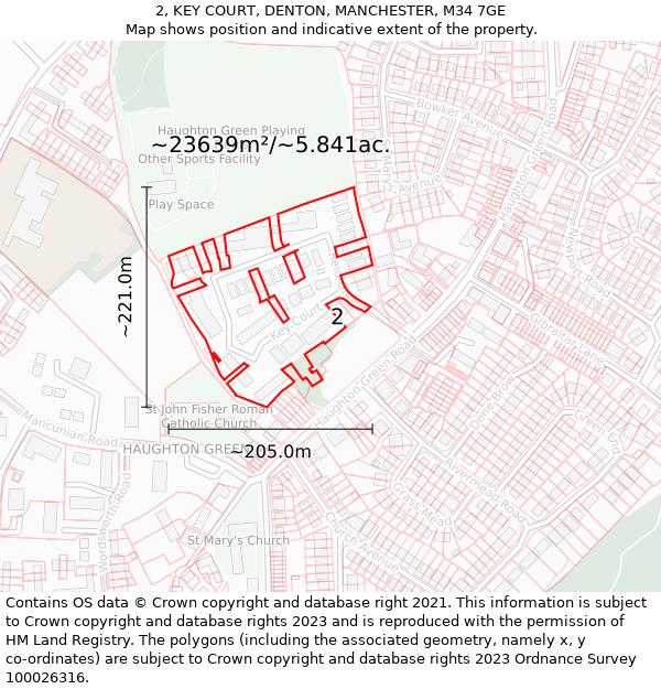 2, KEY COURT, DENTON, MANCHESTER, M34 7GE: Plot and title map