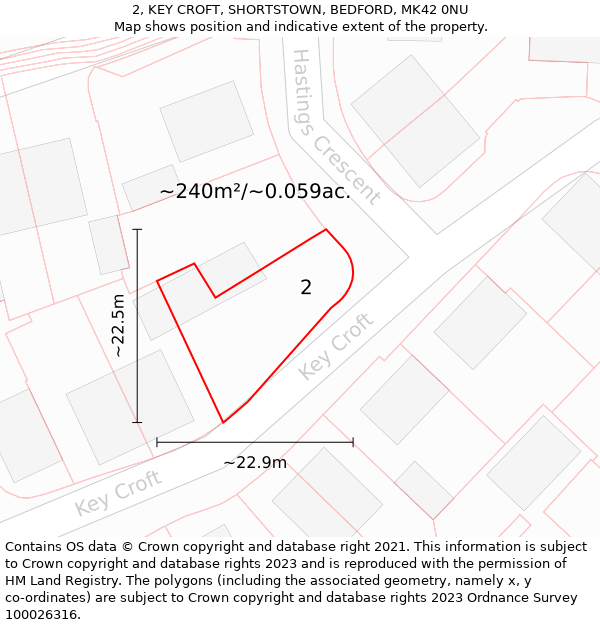 2, KEY CROFT, SHORTSTOWN, BEDFORD, MK42 0NU: Plot and title map