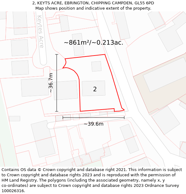 2, KEYTS ACRE, EBRINGTON, CHIPPING CAMPDEN, GL55 6PD: Plot and title map