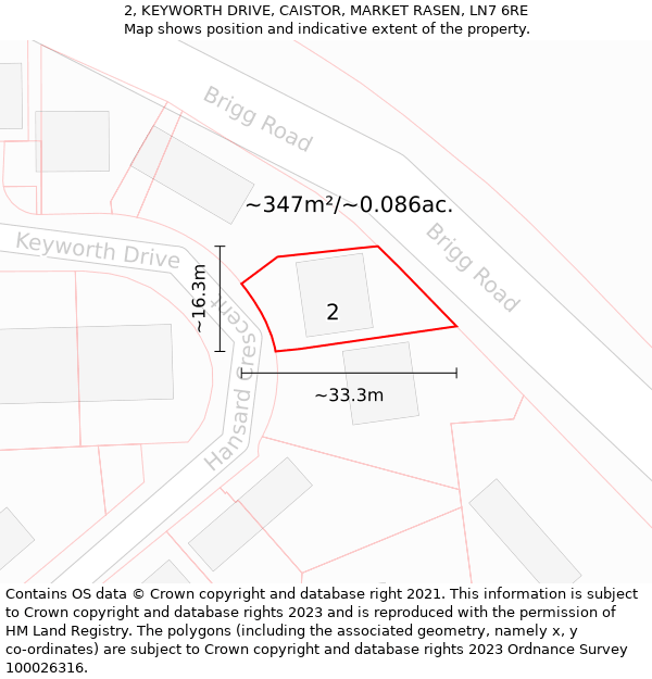 2, KEYWORTH DRIVE, CAISTOR, MARKET RASEN, LN7 6RE: Plot and title map