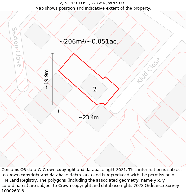 2, KIDD CLOSE, WIGAN, WN5 0BF: Plot and title map