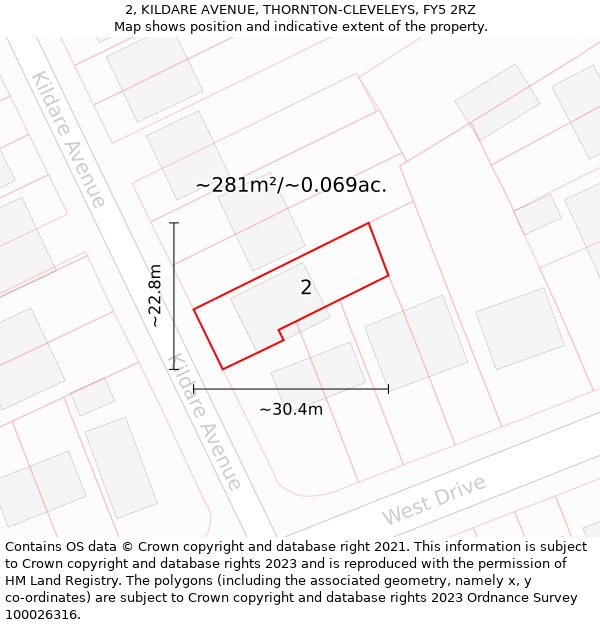 2, KILDARE AVENUE, THORNTON-CLEVELEYS, FY5 2RZ: Plot and title map
