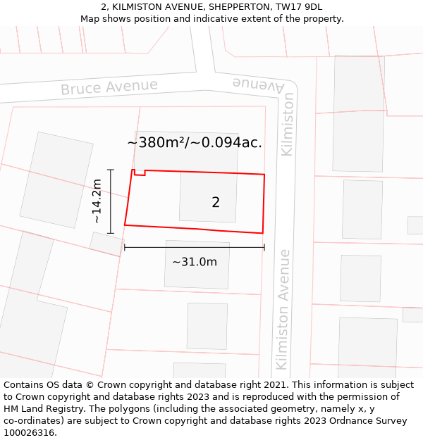 2, KILMISTON AVENUE, SHEPPERTON, TW17 9DL: Plot and title map