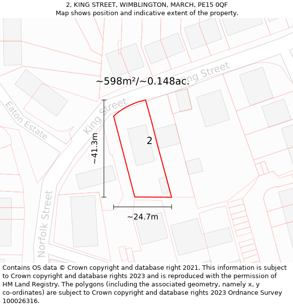 2, KING STREET, WIMBLINGTON, MARCH, PE15 0QF: Plot and title map