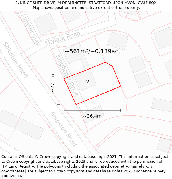 2, KINGFISHER DRIVE, ALDERMINSTER, STRATFORD-UPON-AVON, CV37 8QX: Plot and title map