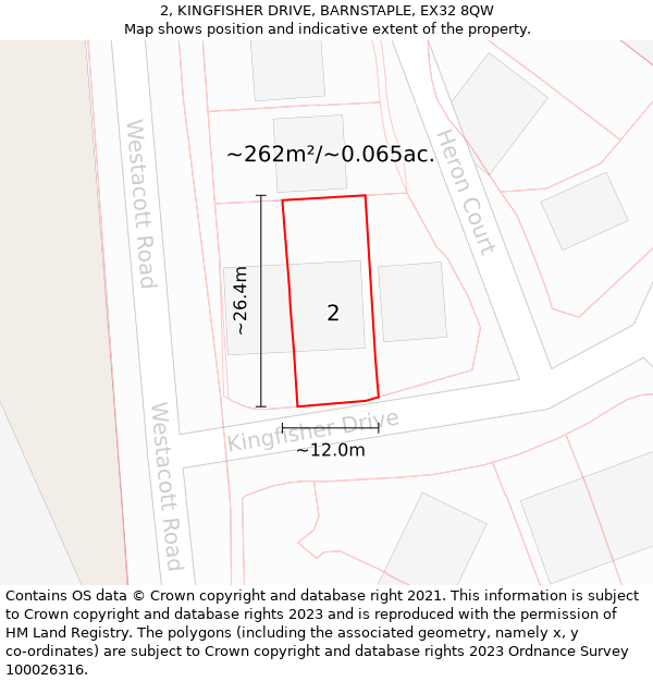 2, KINGFISHER DRIVE, BARNSTAPLE, EX32 8QW: Plot and title map