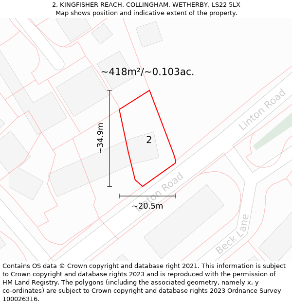 2, KINGFISHER REACH, COLLINGHAM, WETHERBY, LS22 5LX: Plot and title map