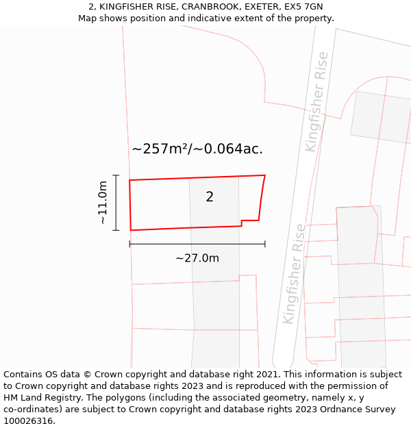 2, KINGFISHER RISE, CRANBROOK, EXETER, EX5 7GN: Plot and title map