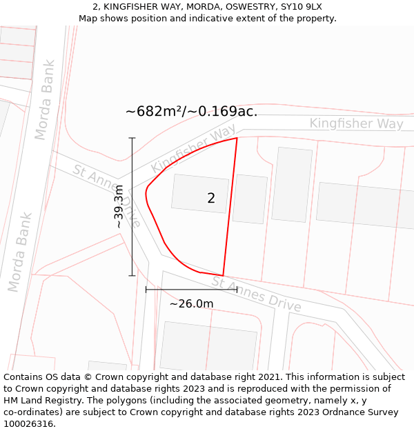 2, KINGFISHER WAY, MORDA, OSWESTRY, SY10 9LX: Plot and title map
