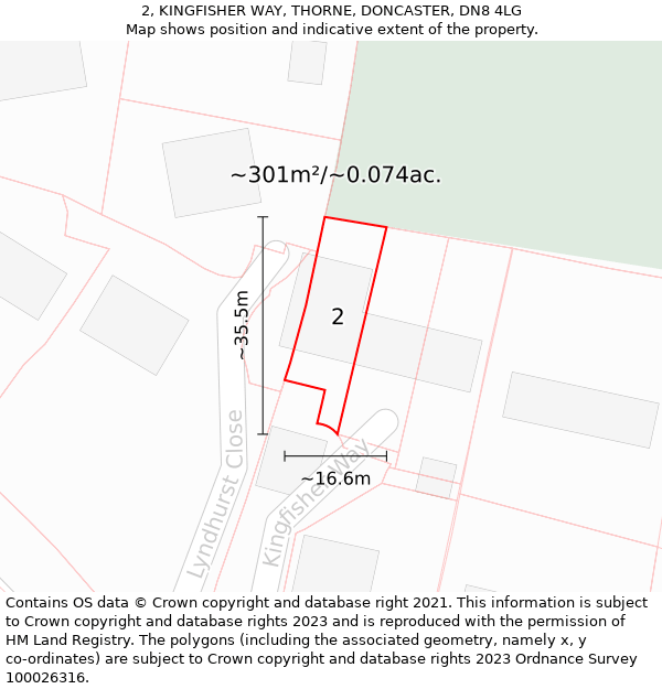 2, KINGFISHER WAY, THORNE, DONCASTER, DN8 4LG: Plot and title map