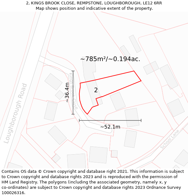 2, KINGS BROOK CLOSE, REMPSTONE, LOUGHBOROUGH, LE12 6RR: Plot and title map