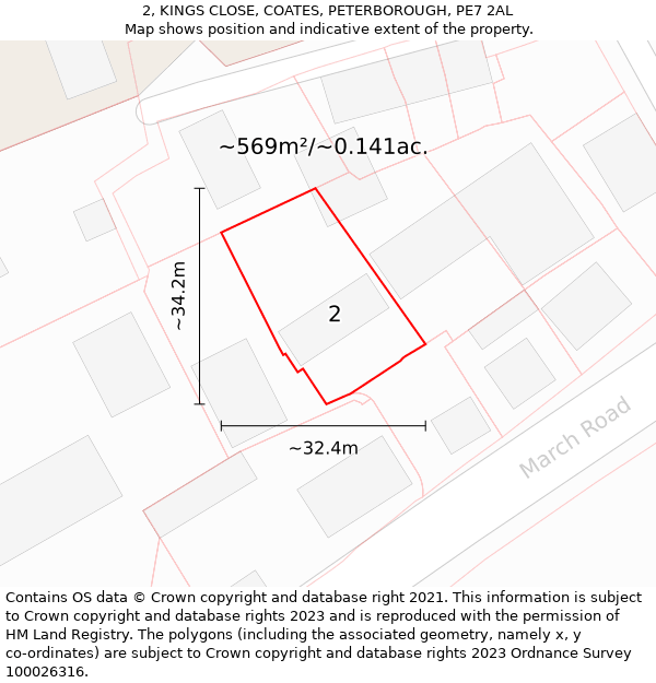 2, KINGS CLOSE, COATES, PETERBOROUGH, PE7 2AL: Plot and title map