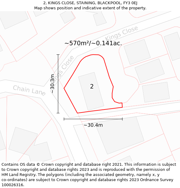 2, KINGS CLOSE, STAINING, BLACKPOOL, FY3 0EJ: Plot and title map