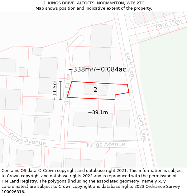 2, KINGS DRIVE, ALTOFTS, NORMANTON, WF6 2TG: Plot and title map