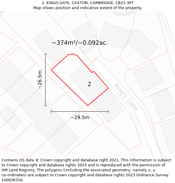 2, KINGS GATE, CAXTON, CAMBRIDGE, CB23 3PT: Plot and title map