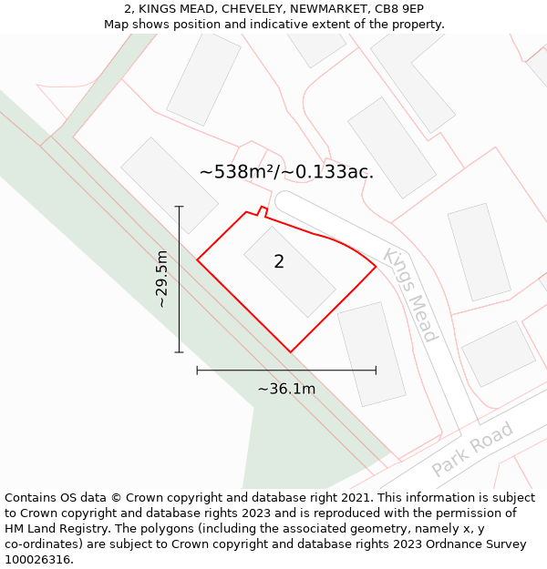 2, KINGS MEAD, CHEVELEY, NEWMARKET, CB8 9EP: Plot and title map