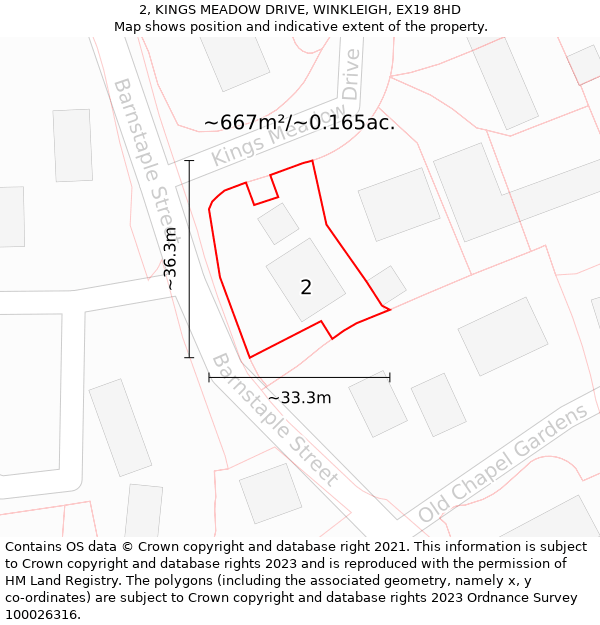 2, KINGS MEADOW DRIVE, WINKLEIGH, EX19 8HD: Plot and title map