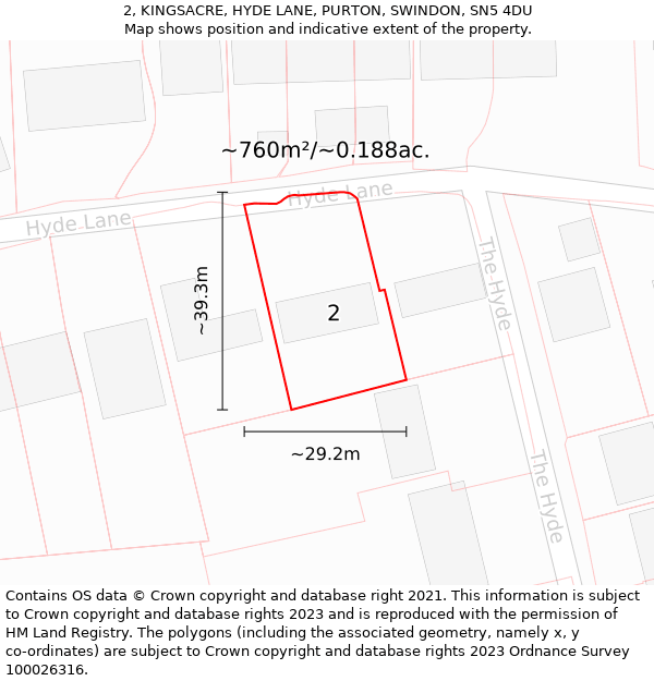 2, KINGSACRE, HYDE LANE, PURTON, SWINDON, SN5 4DU: Plot and title map