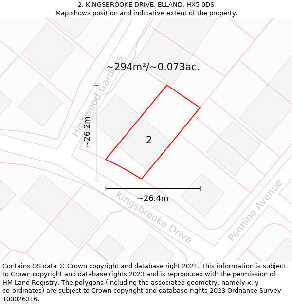 2, KINGSBROOKE DRIVE, ELLAND, HX5 0DS: Plot and title map