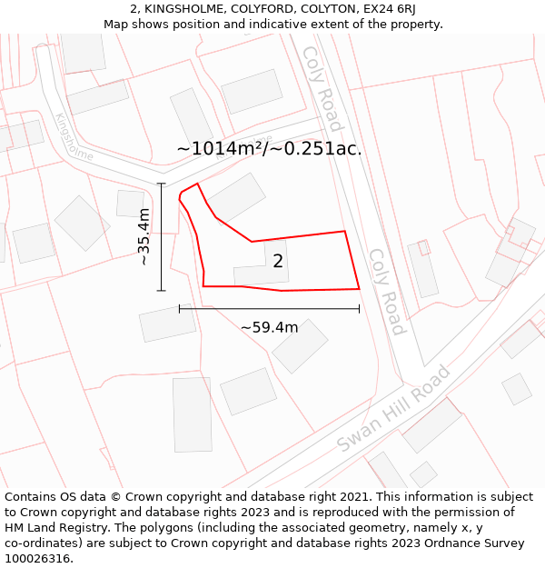 2, KINGSHOLME, COLYFORD, COLYTON, EX24 6RJ: Plot and title map