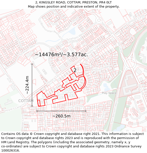 2, KINGSLEY ROAD, COTTAM, PRESTON, PR4 0LT: Plot and title map