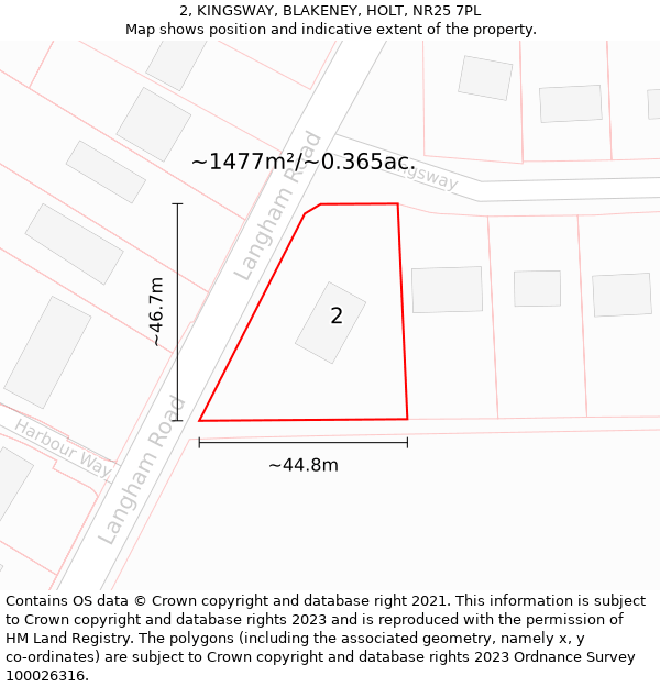 2, KINGSWAY, BLAKENEY, HOLT, NR25 7PL: Plot and title map