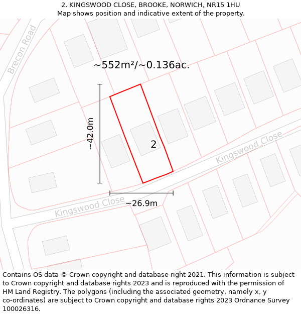 2, KINGSWOOD CLOSE, BROOKE, NORWICH, NR15 1HU: Plot and title map