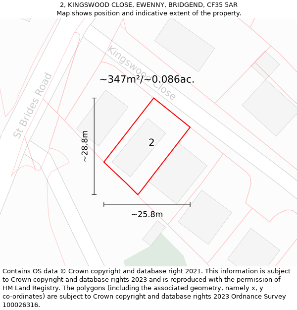 2, KINGSWOOD CLOSE, EWENNY, BRIDGEND, CF35 5AR: Plot and title map