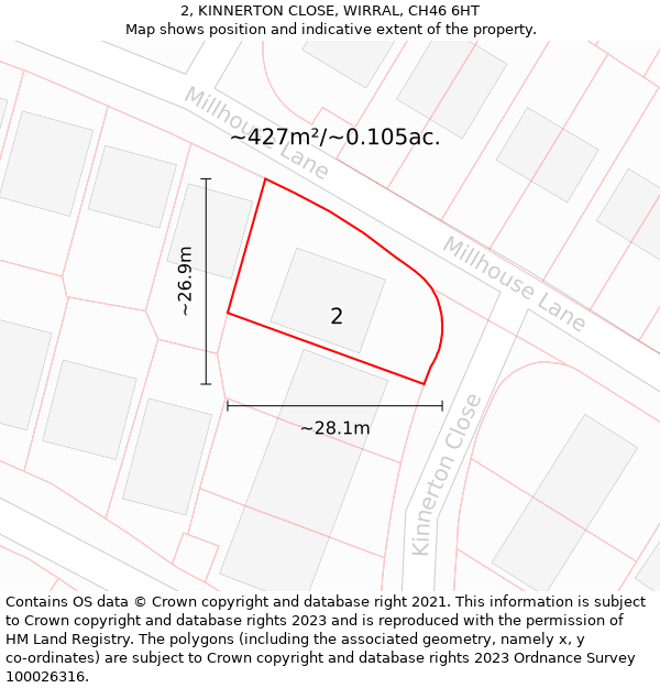 2, KINNERTON CLOSE, WIRRAL, CH46 6HT: Plot and title map