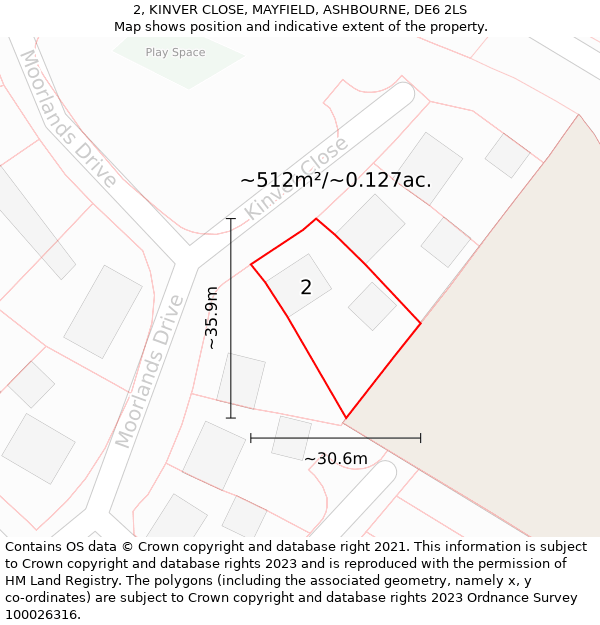 2, KINVER CLOSE, MAYFIELD, ASHBOURNE, DE6 2LS: Plot and title map