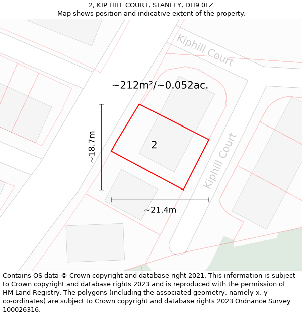 2, KIP HILL COURT, STANLEY, DH9 0LZ: Plot and title map