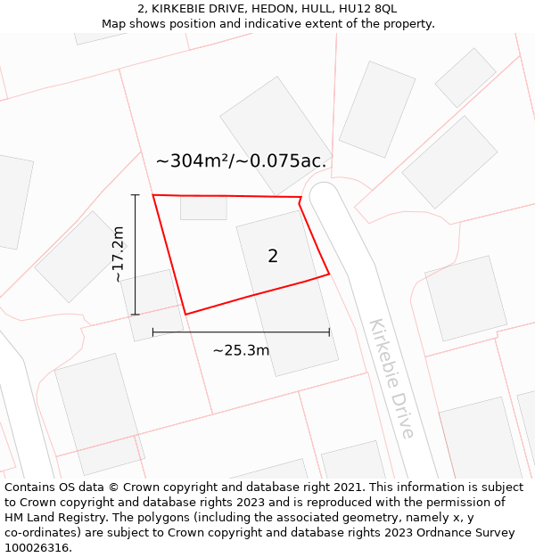 2, KIRKEBIE DRIVE, HEDON, HULL, HU12 8QL: Plot and title map